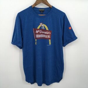 McDonalds Hamburgers Graphic T-Shirt Mens M Blue Retro Golden Arches Crew Tee